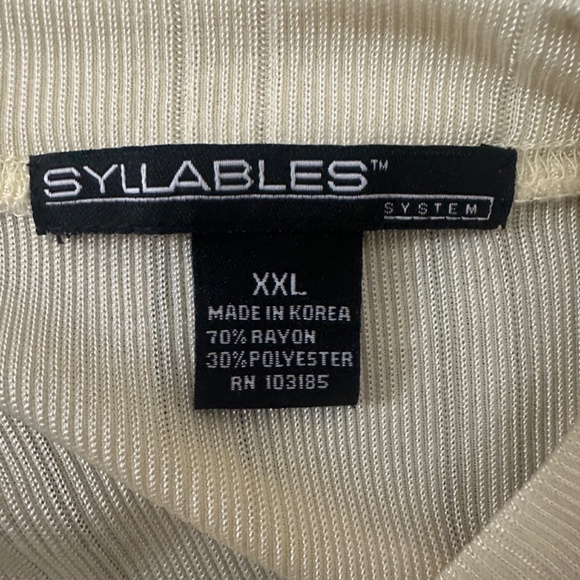 Syllables Body Con T Shirt XXL Gently worn 70% rayon / 30% polyester clingy - Picture 4 of 4
